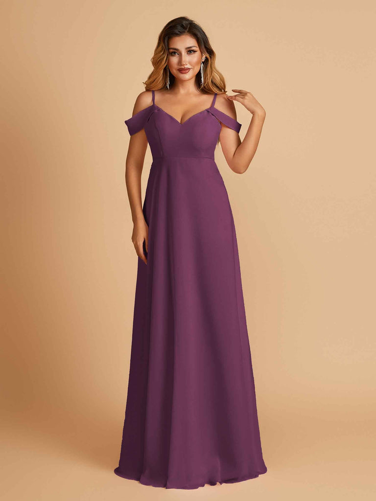 Robe longue en mousseline de soie épaules dénudées col en V