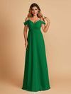 Robe longue en mousseline de soie épaules dénudées col en V