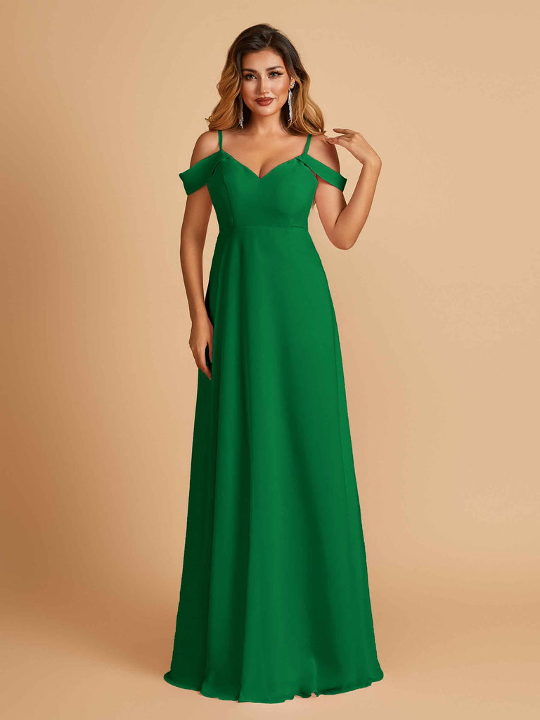 Robe longue en mousseline de soie épaules dénudées col en V