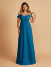 Robe longue en mousseline de soie épaules dénudées col en V