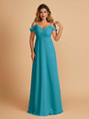 Robe longue en mousseline de soie épaules dénudées col en V