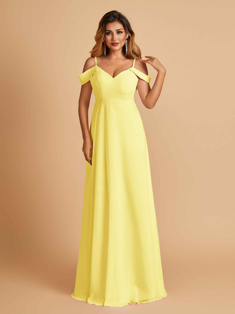 Robe longue en mousseline de soie épaules dénudées col en V