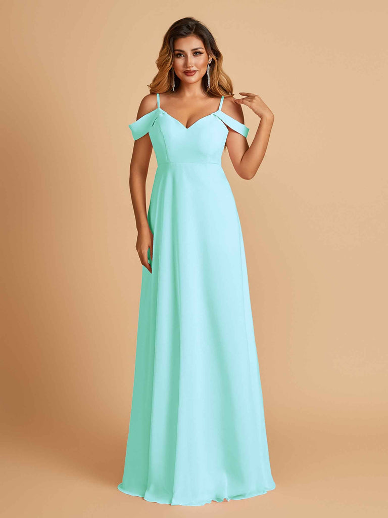 Robe longue en mousseline de soie épaules dénudées col en V