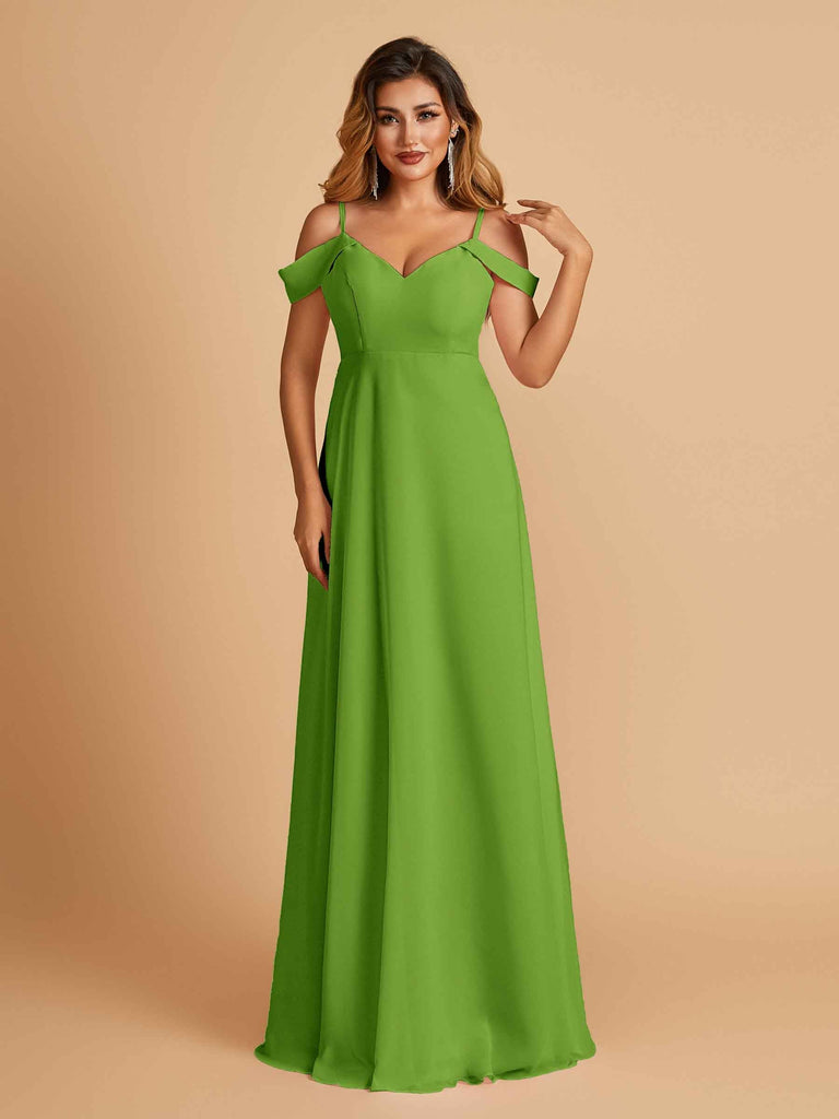 Robe longue en mousseline de soie épaules dénudées col en V