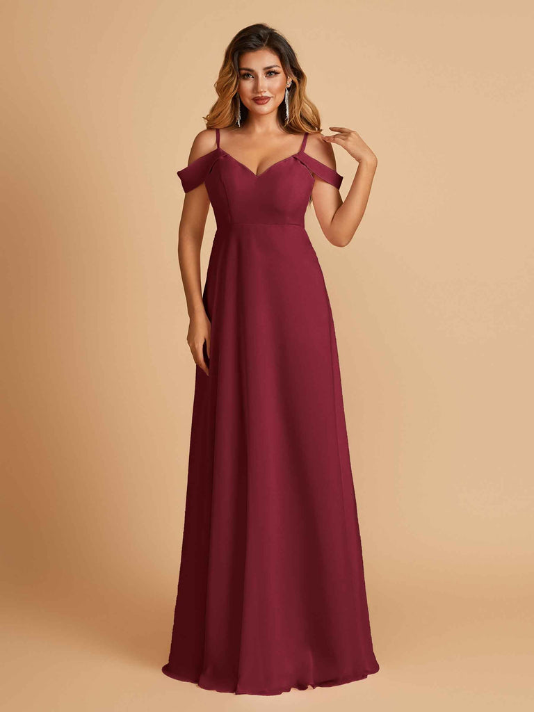 Robe longue en mousseline de soie épaules dénudées col en V