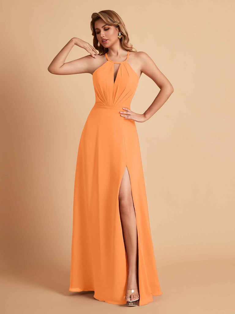 Robe de demoiselle d'honneur élégante en mousseline de soie dos nu