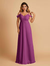 Robe longue en mousseline de soie épaules dénudées col en V