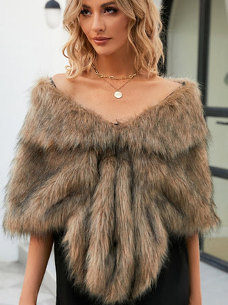 Faux Fur Shawl Wrap Stole Shrug Winter Bridal Wedding Cover Up