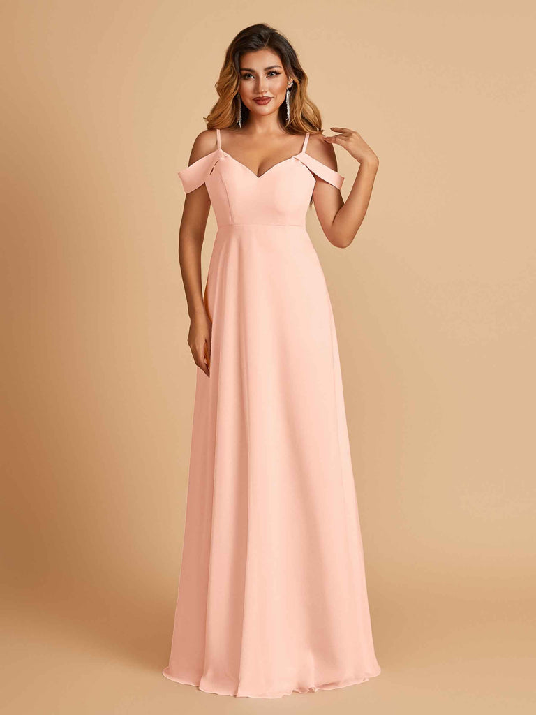 Robe longue en mousseline de soie épaules dénudées col en V