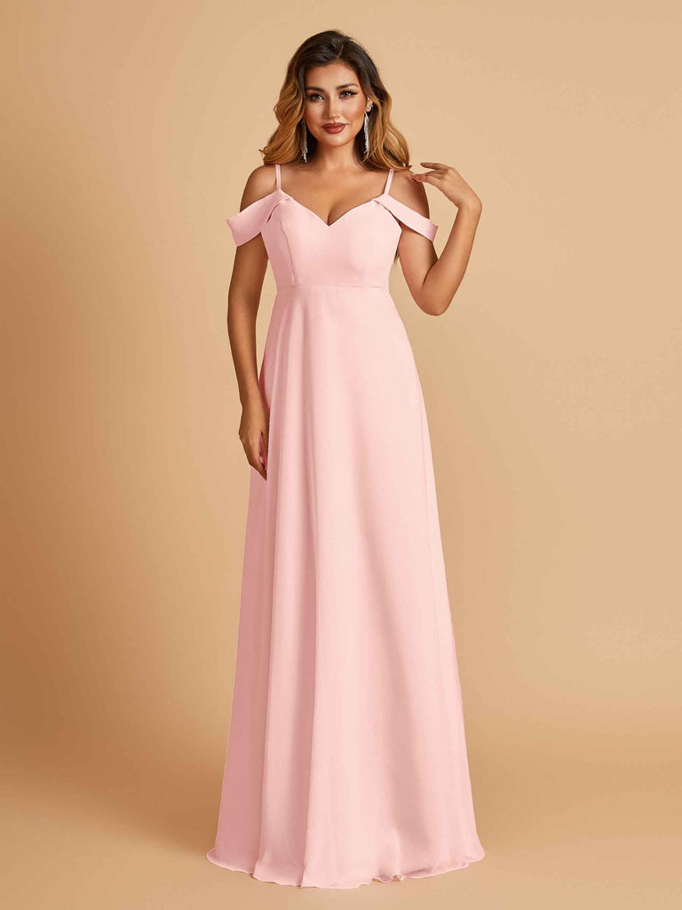 Robe longue en mousseline de soie épaules dénudées col en V