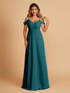 Robe longue en mousseline de soie épaules dénudées col en V