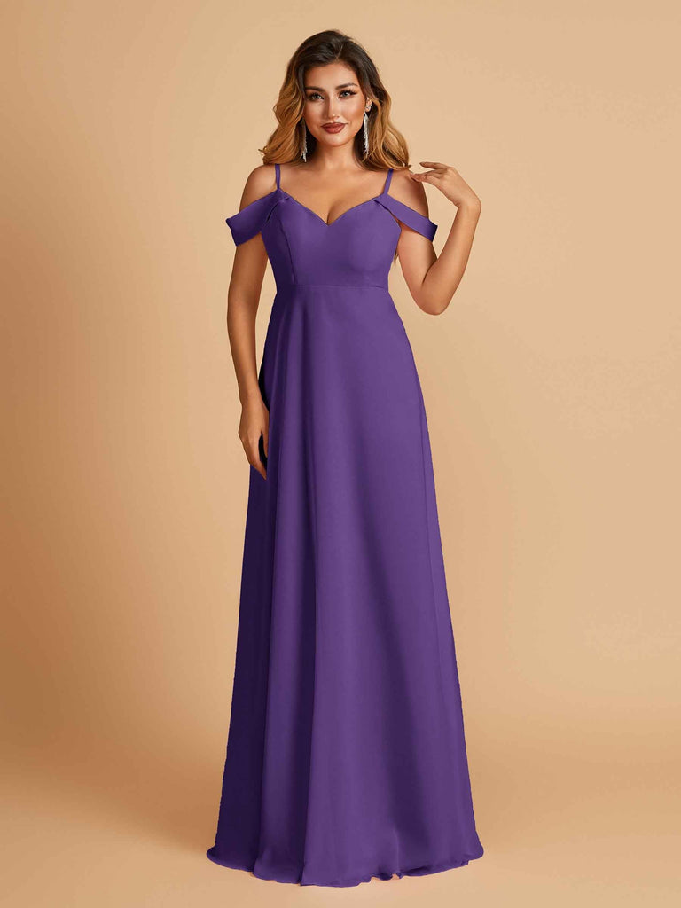 Robe longue en mousseline de soie épaules dénudées col en V