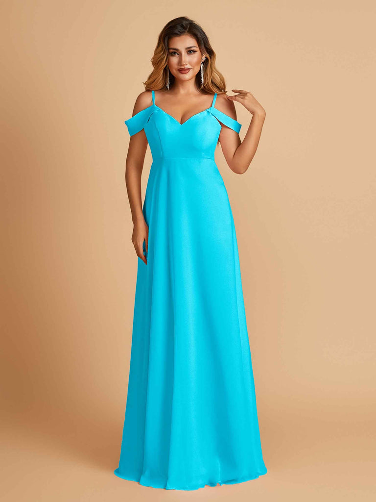Robe longue en mousseline de soie épaules dénudées col en V