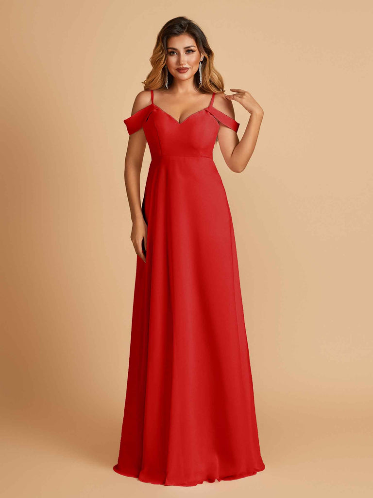 Robe longue en mousseline de soie épaules dénudées col en V