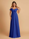 Robe longue en mousseline de soie épaules dénudées col en V