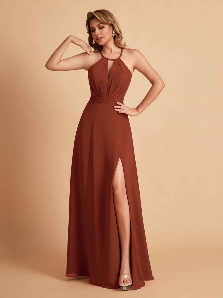 Robe de demoiselle d'honneur élégante en mousseline de soie dos nu