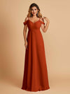 Robe longue en mousseline de soie épaules dénudées col en V