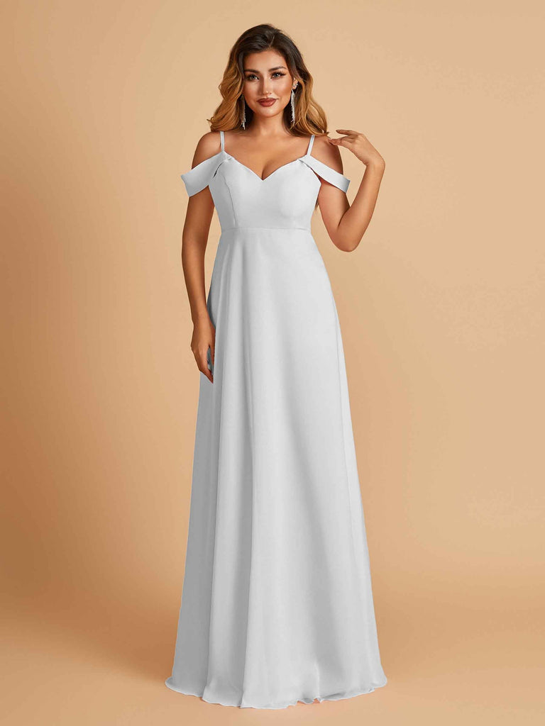 Robe longue en mousseline de soie épaules dénudées col en V