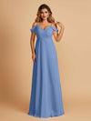 Robe longue en mousseline de soie épaules dénudées col en V