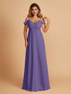 Robe longue en mousseline de soie épaules dénudées col en V
