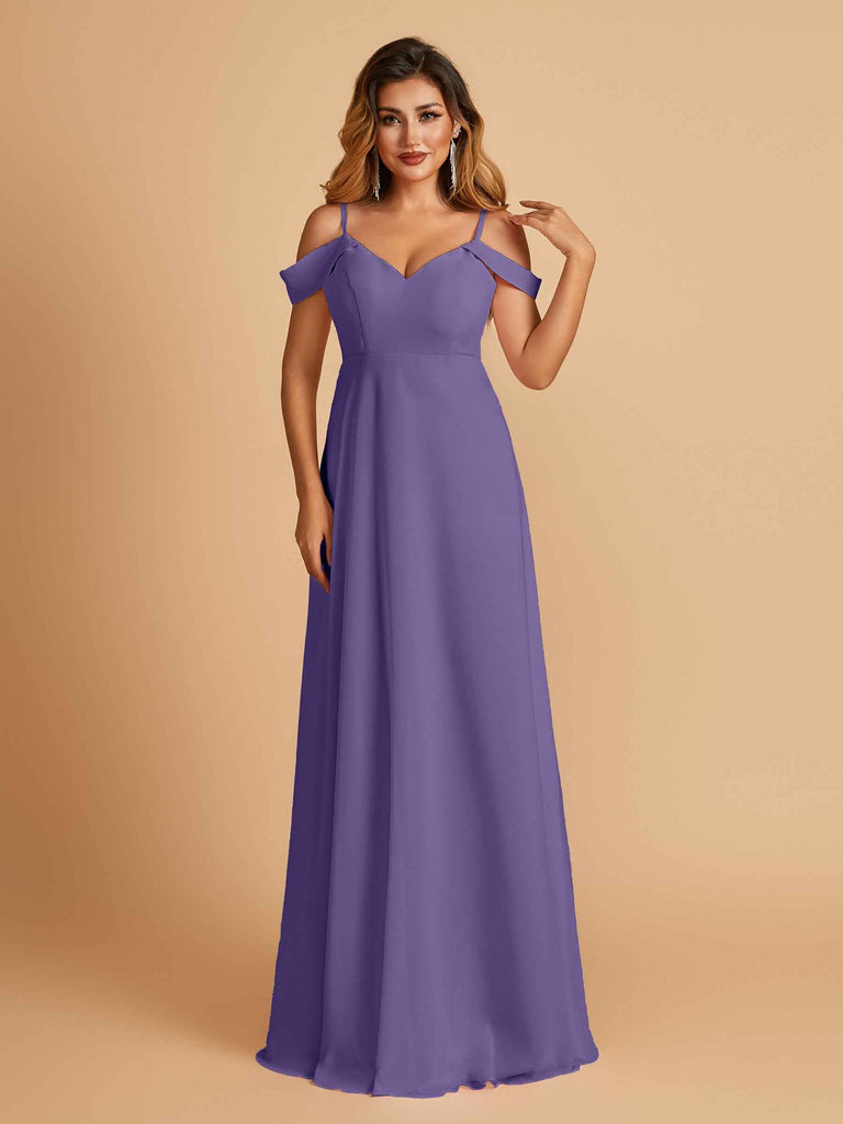 Robe longue en mousseline de soie épaules dénudées col en V