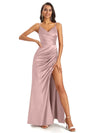 Robes de demoiselle d'honneur longues satin sirène vintage mauve sexy fente dépareillées
