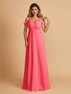 Robe longue en mousseline de soie épaules dénudées col en V