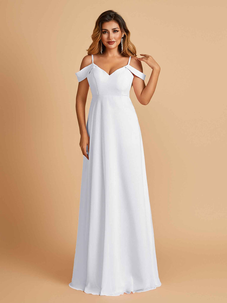 Robe longue en mousseline de soie épaules dénudées col en V
