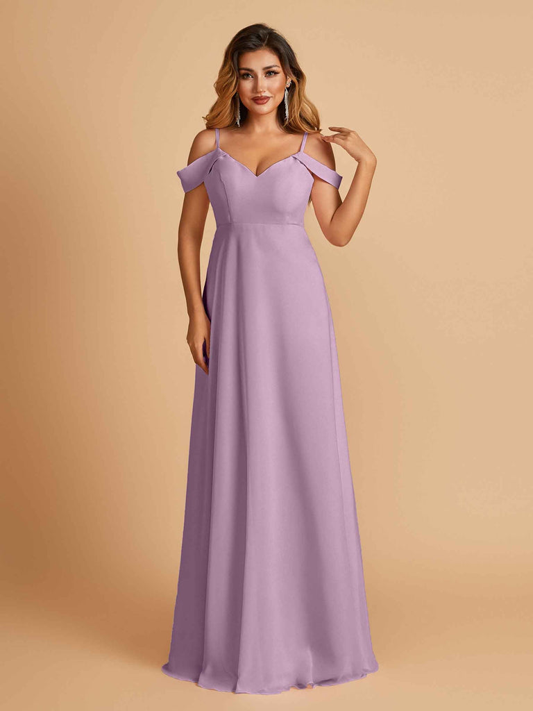 Robe longue en mousseline de soie épaules dénudées col en V