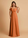 Robe longue en mousseline de soie épaules dénudées col en V