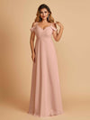 Robe longue en mousseline de soie épaules dénudées col en V
