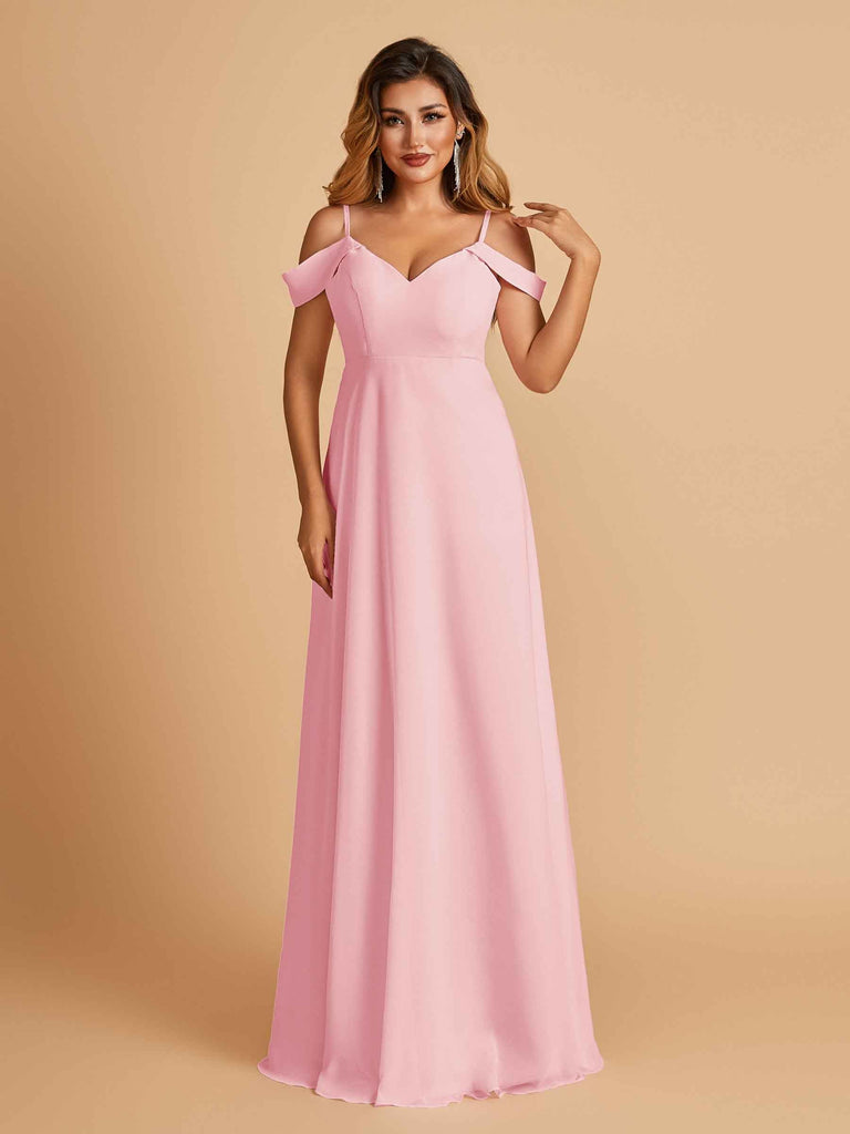 Robe longue en mousseline de soie épaules dénudées col en V