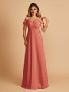 Robe longue en mousseline de soie épaules dénudées col en V