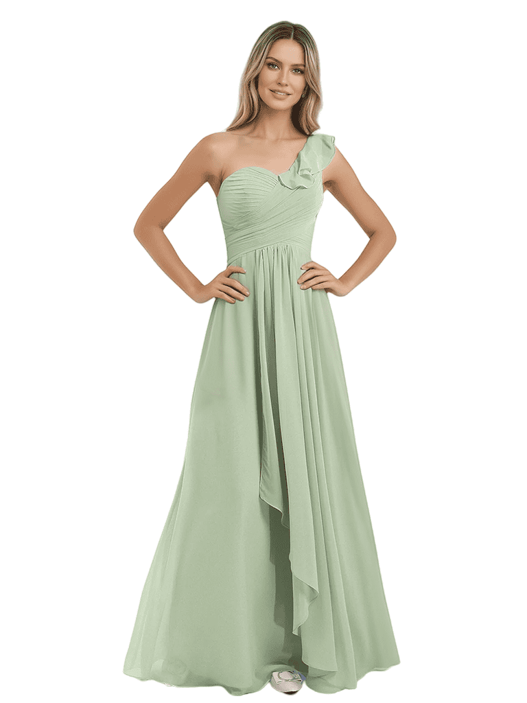 Maxi Robe Trapèze en Mousseline Une épaule longue