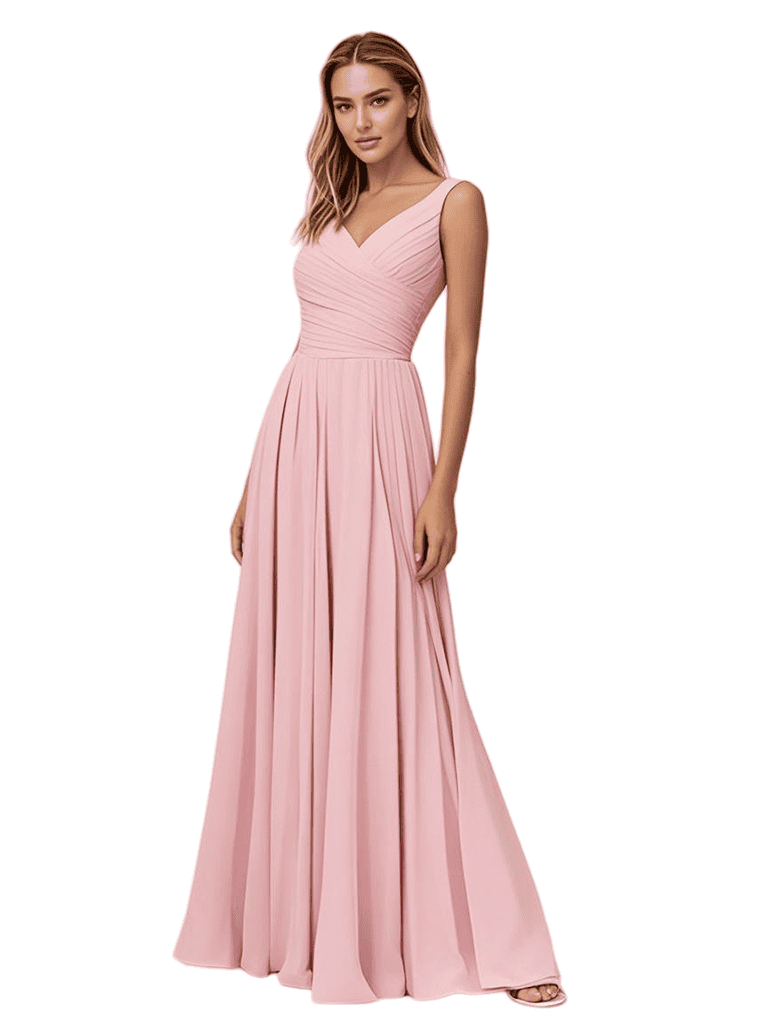 Robe en Mousseline Froncée Sans Manches A-ligne Longueur au Sol