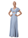 Robe longue en mousseline à manches courtes et col en V