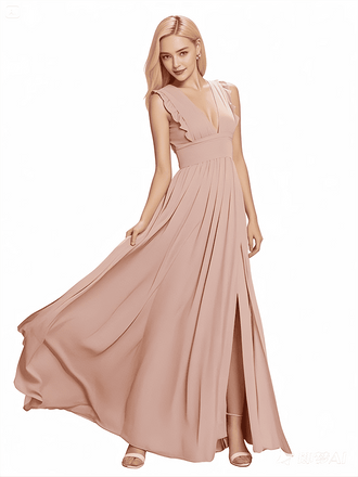Robe sexy en mousseline de soie décolleté en V profond longueur au sol