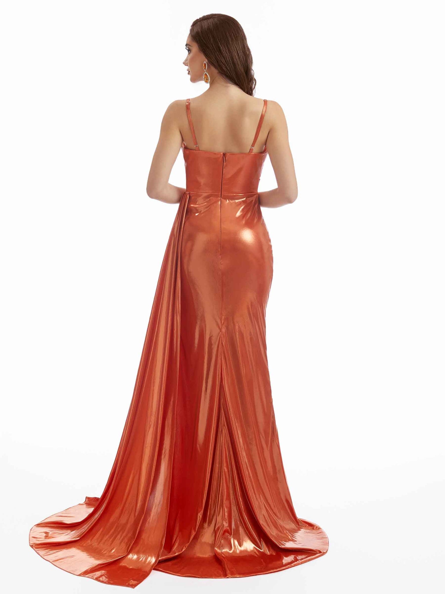 Robe longue sexy sirène froncée feuille métallique pour femmes