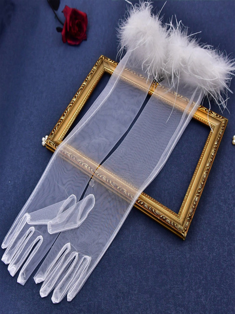 Elegant and Simple Feather Elbow Long Gloves, VM23