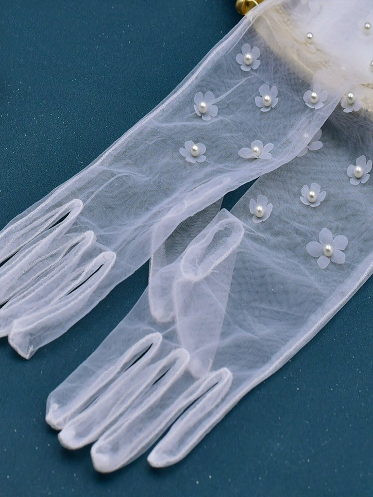 Elegant Sweet Floral Simple Long Bridal Gloves, VM14