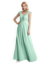 Robe longue en mousseline dentelle coupe trapèze longueur au sol