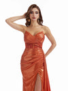 Women's Mermaid Ruched Strapless Metallic Long Dresses Online