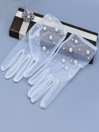 Elegant Pearl Simple Short Bridal Gloves, VM05