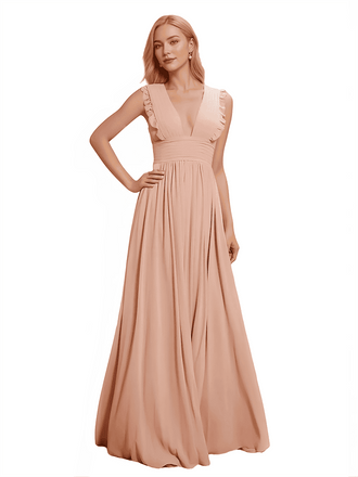 Robe sexy en mousseline de soie décolleté en V profond longueur au sol