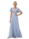 Robe longue en mousseline à manches courtes et col en V