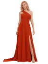 Robe de demoiselle d'honneur longue en mousseline de soie asymétrique et sexy