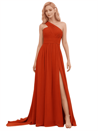 Robe de demoiselle d'honneur longue en mousseline de soie asymétrique et sexy