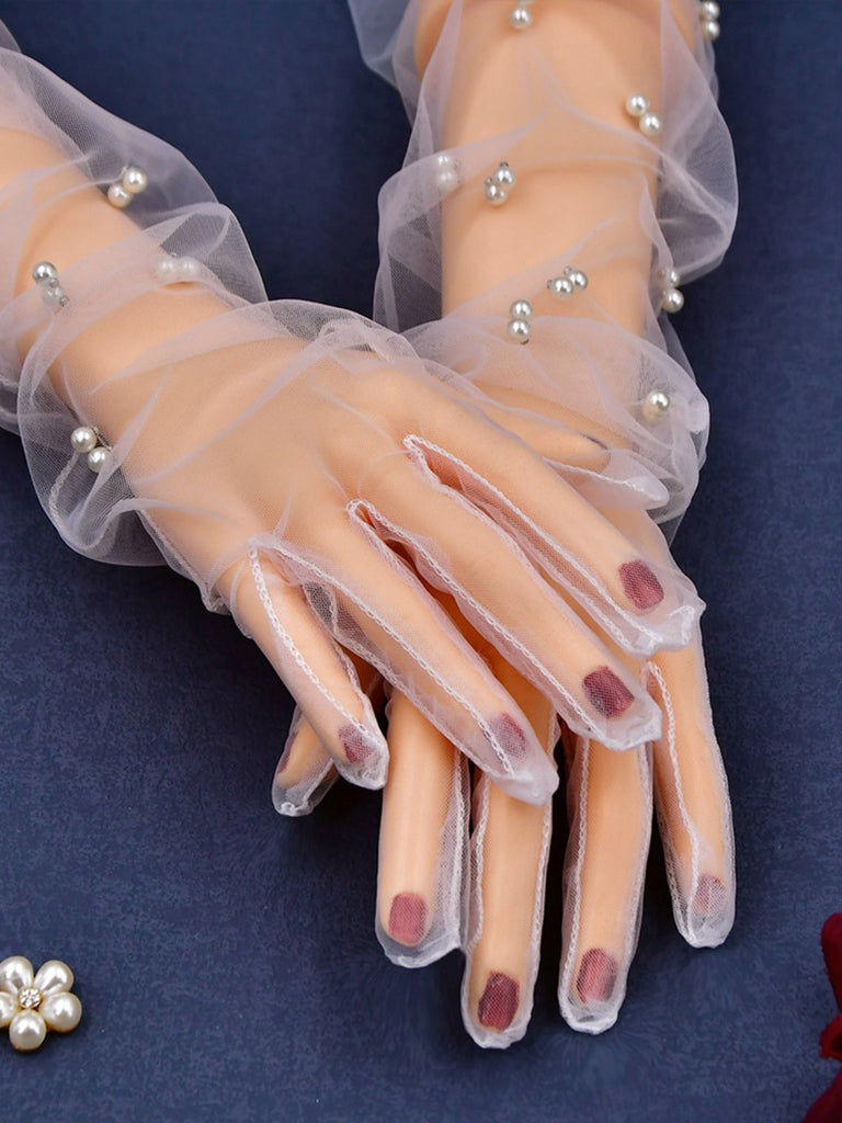 Elegant pearls  Simple Long Bridal Gloves, VM04