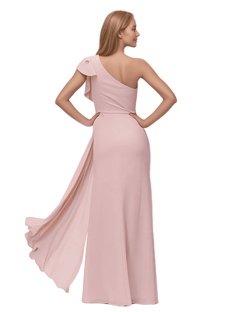 Robe Froncée en Mousseline à Dos Nu avec Manches Flottantes