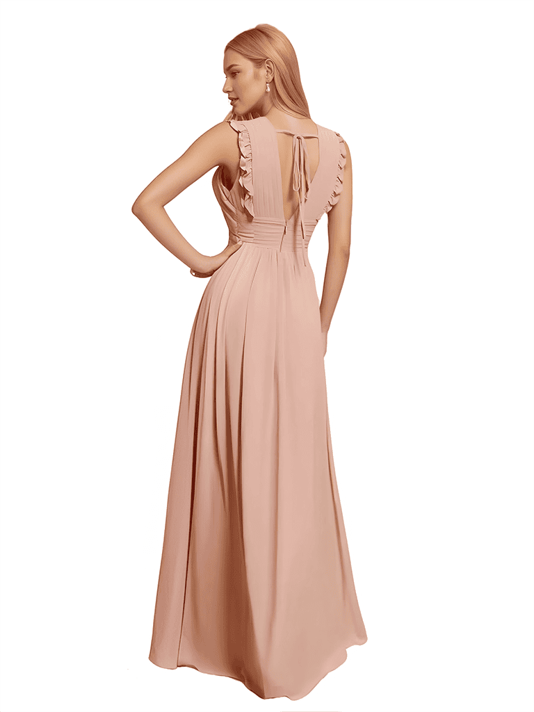Robe sexy en mousseline de soie décolleté en V profond longueur au sol